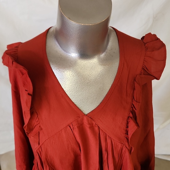 NWT Sacred Threads Rust color ruffled, slip over, blouse or tunic one size - Picture 2 of 7